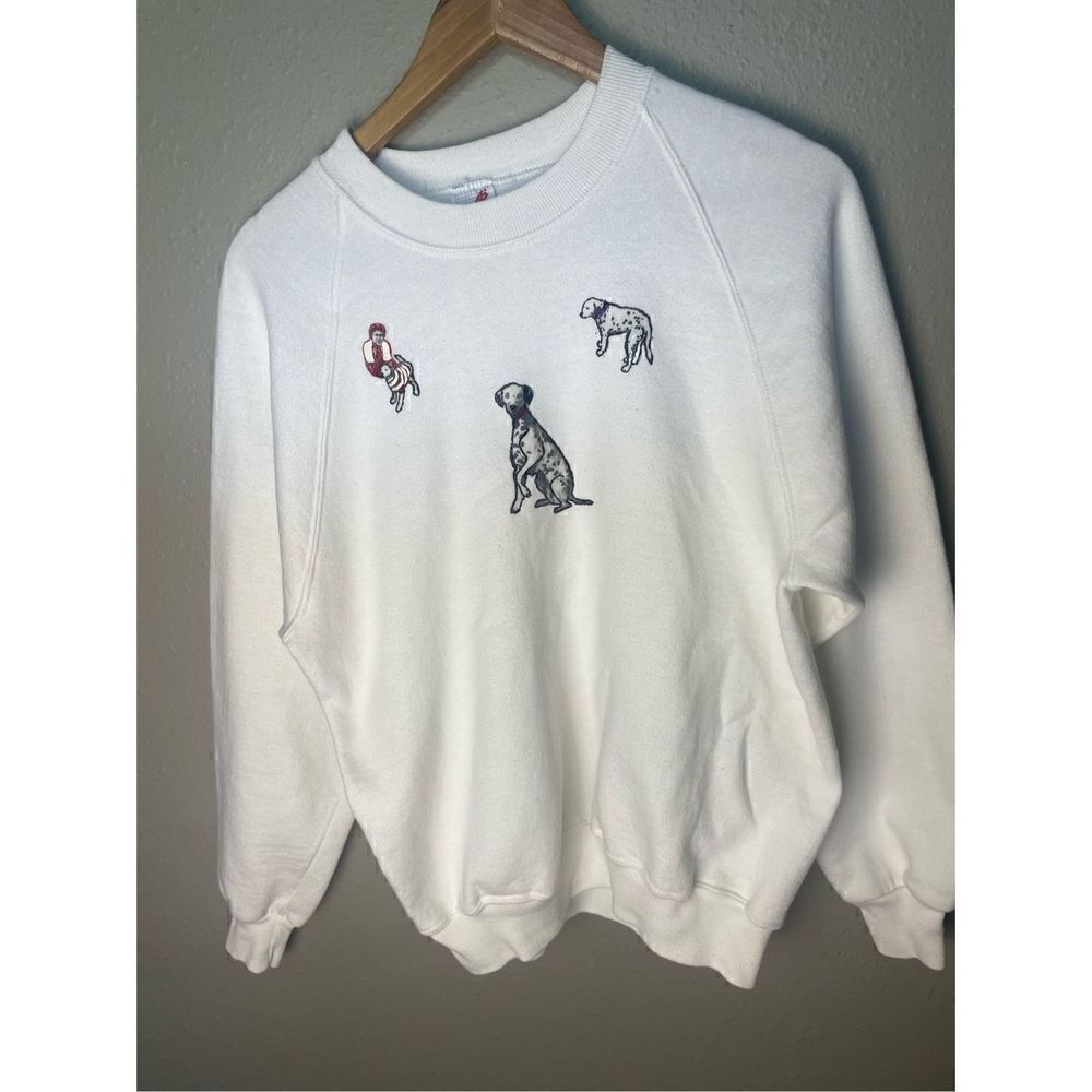 Hand painted Dalmatian Granny Style White Jerzees Sweatshirt Size L